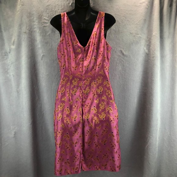 Vtg Mica Sz 10 Elegant Raspberry Asia Inspired Sleeveless Shift Paisley Brocade - Picture 6 of 9